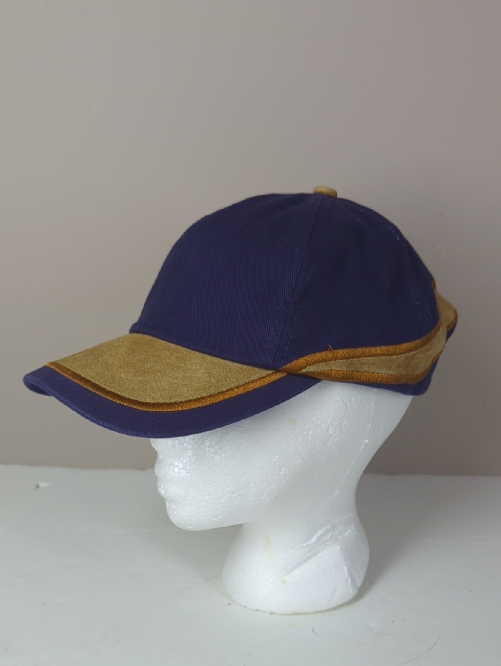 Vintage Leather & Cotton Cap Made in Canada Suede Brim Adjustable Dad Hat Navy T